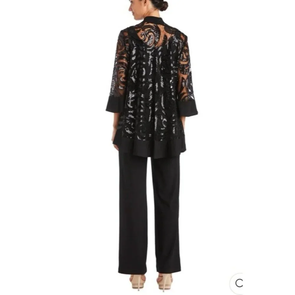 R & M Richards 16W Black 3 Pc Set Jacket Pant Suit Party Wedding Guest $190 NEW - Picture 4 of 16